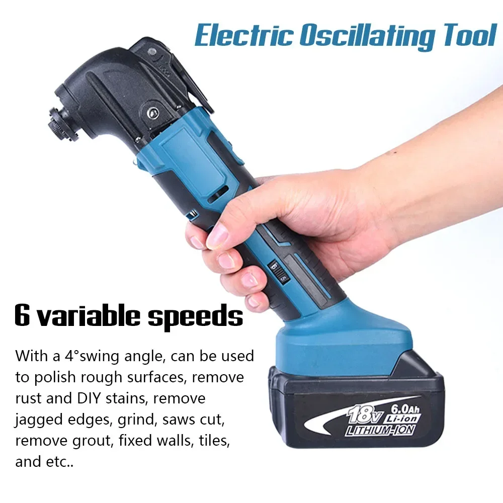 Electric Oscillating Tool Lithium-ion Cordless Multifunctional Oscillating Renovator Tools 6 Gears of Speeds Adjustable