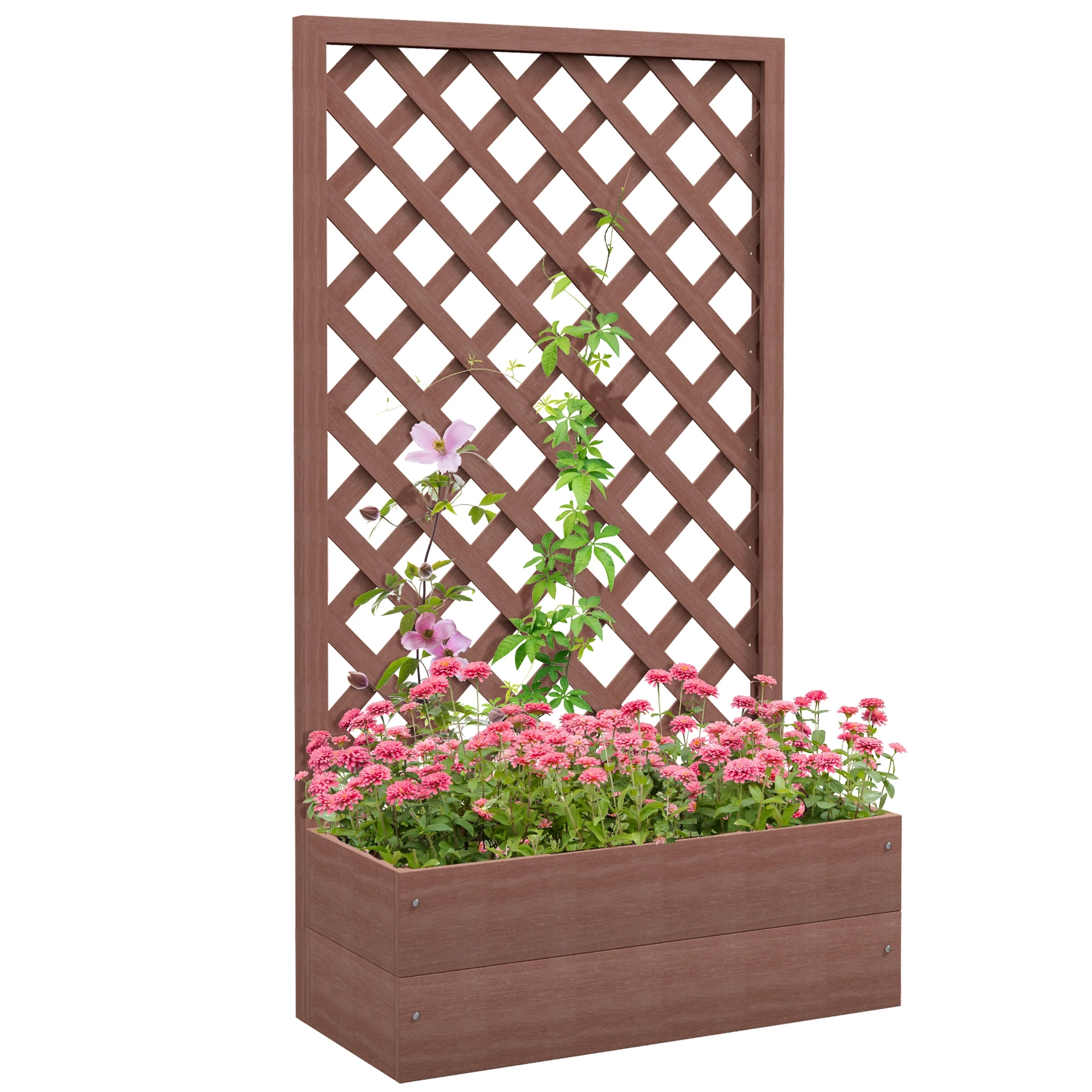 Raised Garden Bed with Trellis Planter Box for Outdoor Light Brown