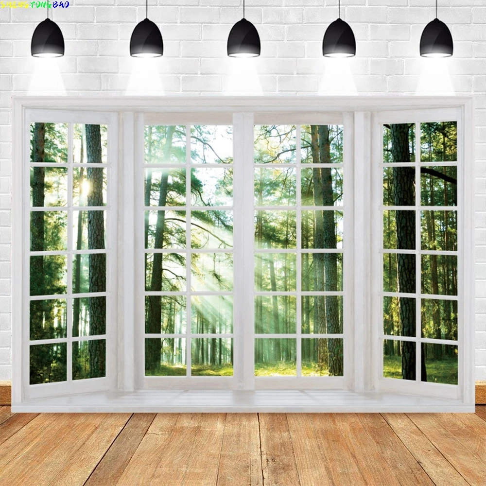 Spring Summer Window Natural Scenic Photography Backdrops Forest Sunshine Printed Photographic Background Photo Studio Photozone