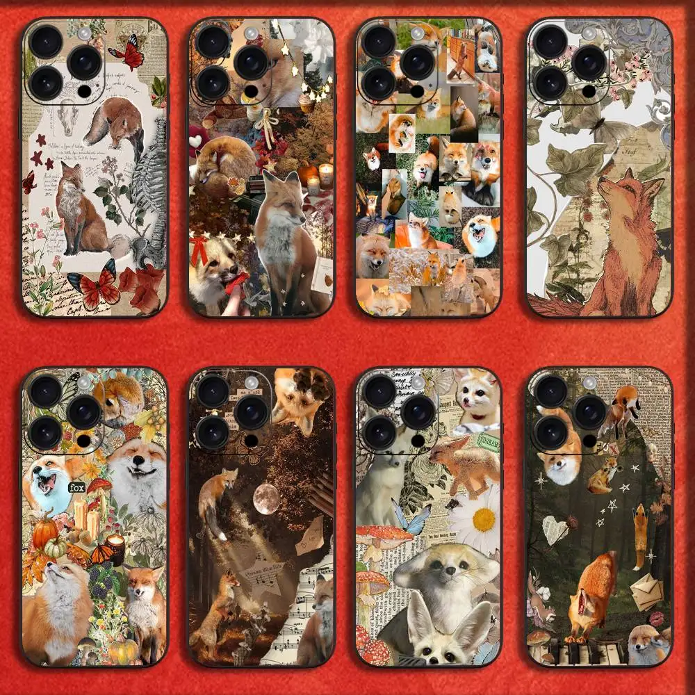 Funda de teléfono para iPhone 16,15,14,13,12,11,Pro,XS,Max,XR,Plus,E,Mini, negra, a prueba de golpes, bonita funda FOX FOX