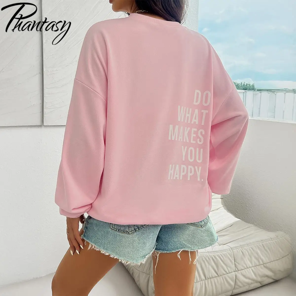 2024 New Women Pullover Pink Sweatshirt Casual Loose O Neck Tracksuit Autumn Winter Tops Long Sleeve Pullovers Female Streetwear