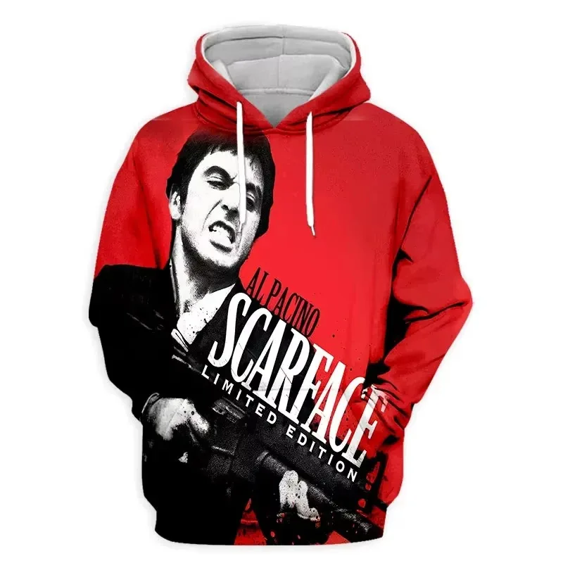 الرجال هوديس فيلم Scarface ثلاثية الأبعاد طباعة هوديي الرجال النساء موضة كم طويل الجرافيك هوديي البلوز المتضخم معطف النساء تعرق #5