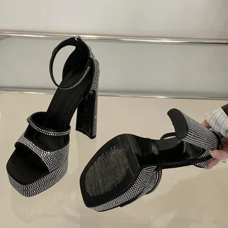 أحذية نسائية موضة صنادل عالية الكعب الجوف خارج المفتوحة تو الصنادل منصة كعب مربع أحذية للنساء أحذية الحفلات Zapatos