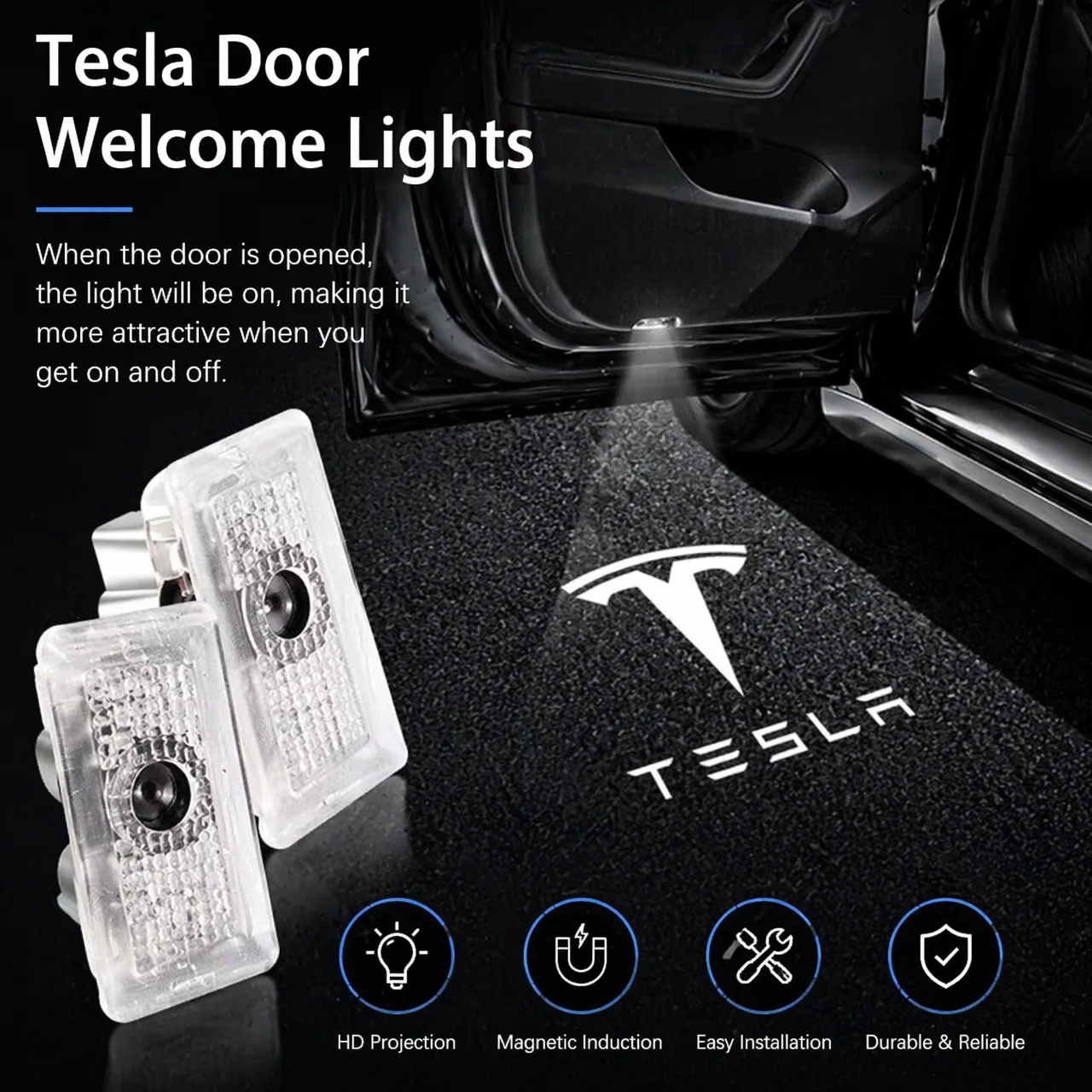 Tesla 2pcs Car HD Projector Lamp LED Door Welcome Light For Tesla Model S Model Y Model 3 Model X