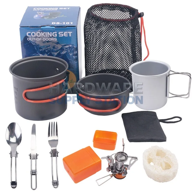 

Портативный набор посуды для кемпинга на 1-2 человек, походная посуда с приборами, устойчивая к высоким температурам и износу