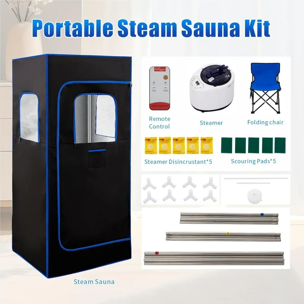 Boîte de sauna portable pour la maison, sauna à vapeur personnel avec cuiseur vapeur, minuterie intelligente de 99 minutes, 9 niveaux, télécommande, personnel