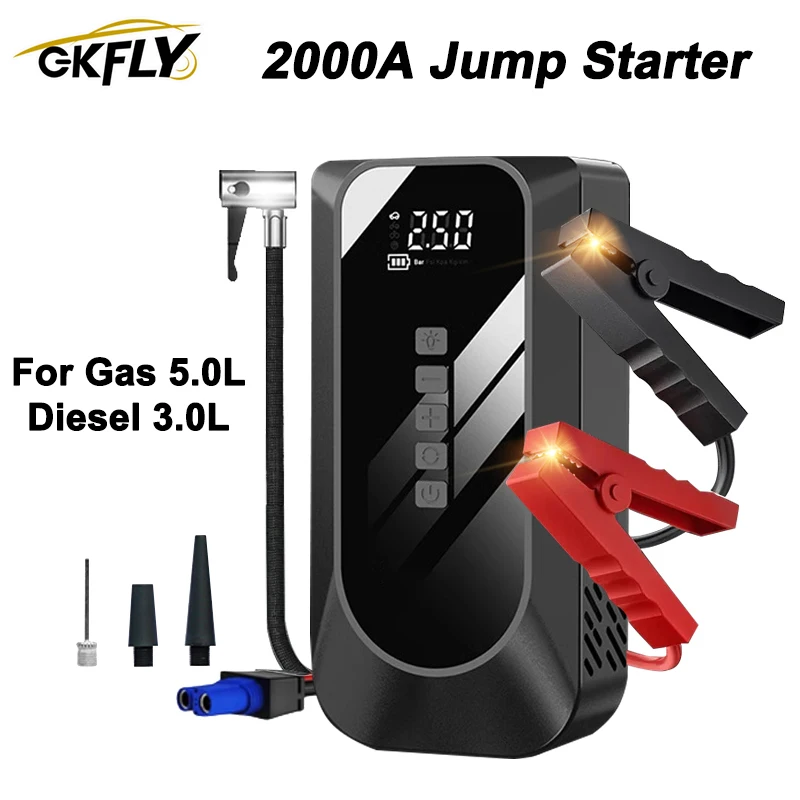 GKFLY 2000A รถ Jump Starter พร้อม Air Compressor 16000mAh แบบพกพา Power Bank รถแบตเตอรี่ Booster สําหรับรถยนต์