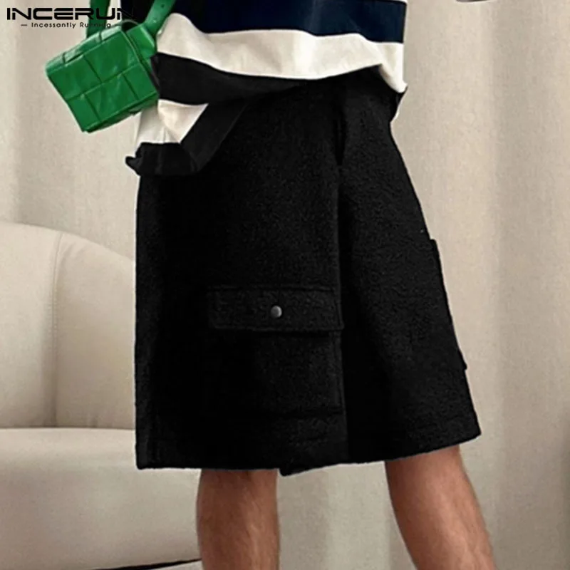 

INCERUN мужские шорты однотонные плюшевые пуговицы флисовые повседневные мужские шорты свободные уличные карманы модные повседневные мужские шорты S-5XL