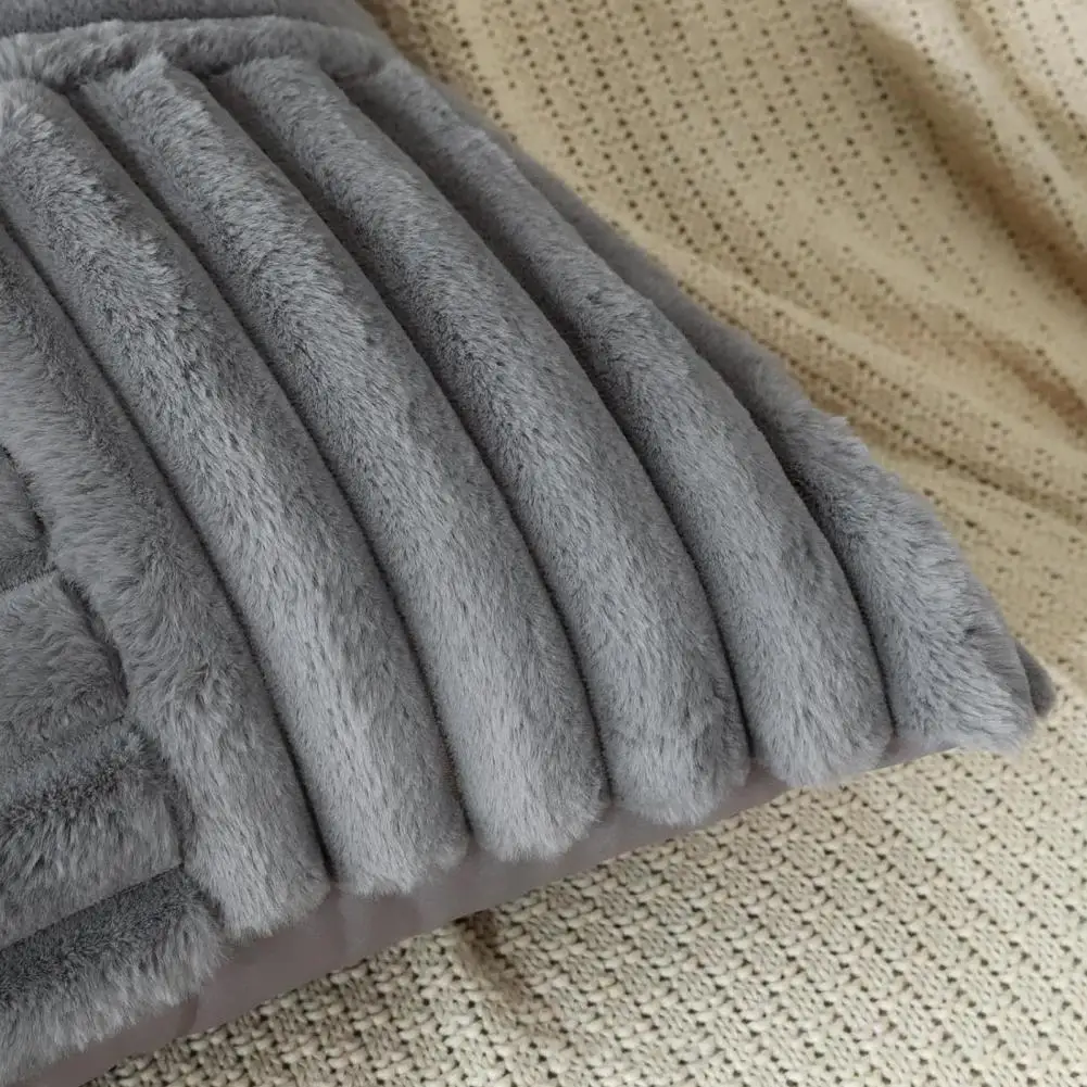 Fuzzy Throw Pillow Cover Plush Faux Fur Throw Pillow Cover 18x18 Inch Soft Fluffy Striped Cushion Case Machine Washable for Sofa