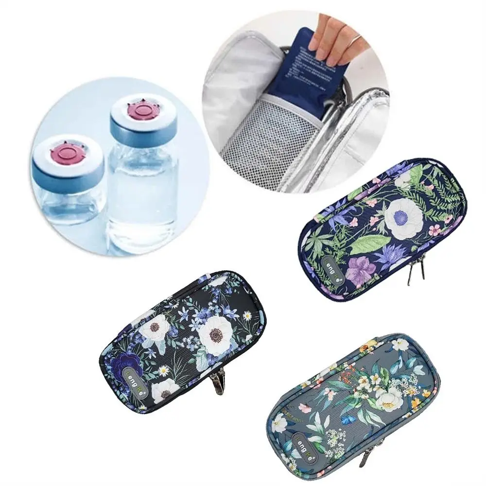 Portable Oxford Cloth Insulin Cooling Bag Floral Pattern Waterproof Pill Protector Glaciated Cold Storage Bag Diabetics