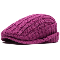 HT4487 Beret New Thick Warm Knitted Winter Hat Men Women Beret Cap Male Female Earflap Flat Cap Vintage Artist Painter Beret Hat