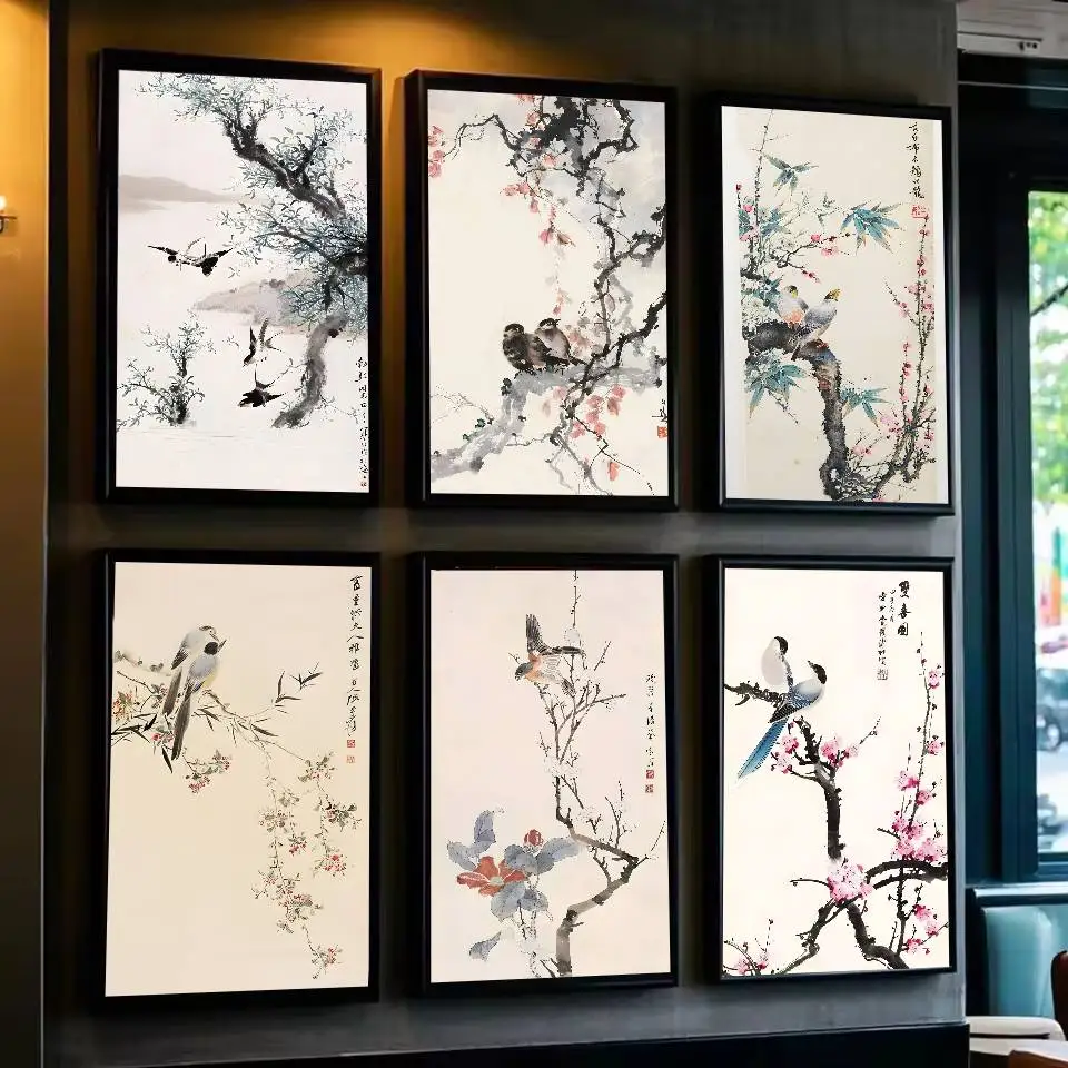 1pc frameless ChineseStyle Flower Green Plants Birds Poster Art With Prints Home Bedroom Living Room Decoration Gift