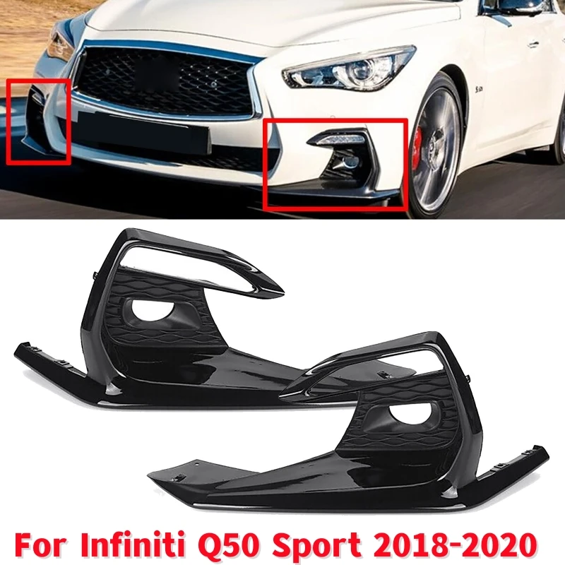 

1Pair Gloss Black Car Fog Lamp Cover Bezels Lamp Protection For Infiniti Q50 Sport 2018-2020