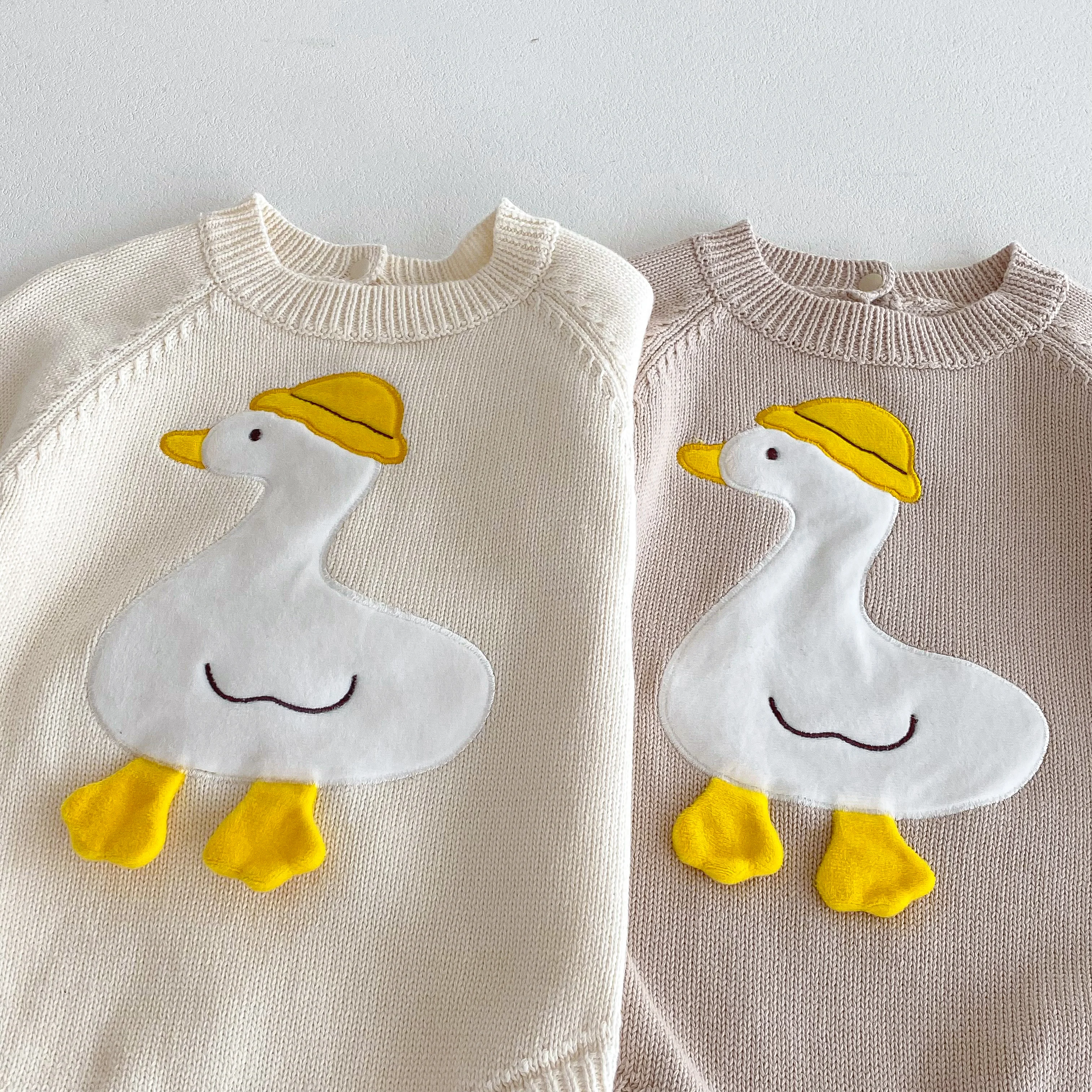 Neue Herbst- und Winter-Babykleidung: Langärmeliger Strick-Strampler für Jungen und Mädchen, Enten-Krabbelanzug für Ausflüge – Detail 6