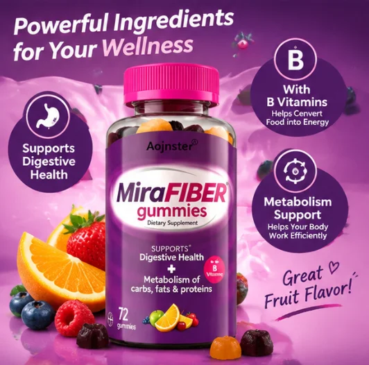 Fiber Gummies with Vitamin B, Mixed Fruit Flavor, Digestive Support Dietary Supplement, Soft Chewy Gummy for Adults