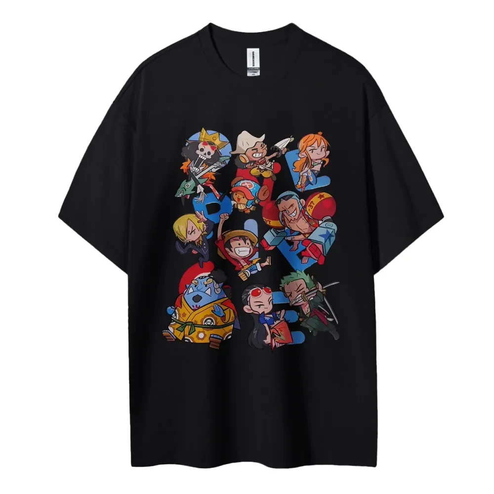 

One Piece Animation Derivatives Vintage Graphic Summer Loose Fit Cotton Tee 2025 Casual Plus Size Men's Street Fashion Tshirt