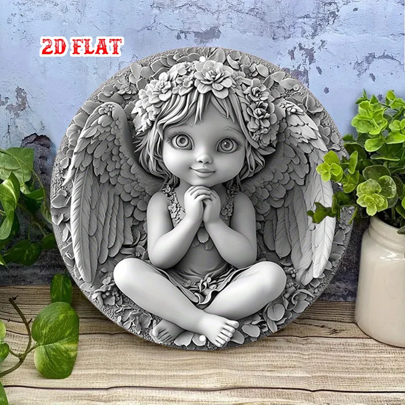 CIFBUY Rustic Angel Wings Floral Halo Aluminum Wall Art, Waterproof Durable Prayer Metal Sign for Home, Garage & Cafe Decor