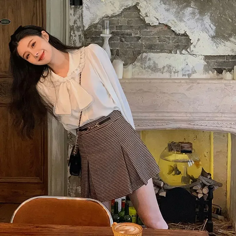 

Рубашки женские S-3XL стильные универсальные летние весенние белые шифоновые топы в консервативном стиле с бантом во французском стиле Mujer нежные рубашки осень