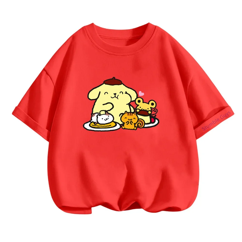 Pom Pom Purin Tshirt Set Kids Cartoon Casual Summer Teen Short-sleeved Girls T-shirt Men Clothes Boys Hello Kitty Clothing