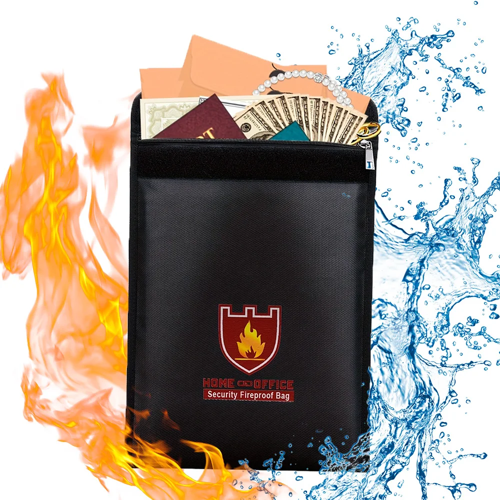 Fireproof and Waterproof Document Bag, Fire Resistant Safe Storage Pouch for A4 File Cash Passport Jewelry Valuables Protection