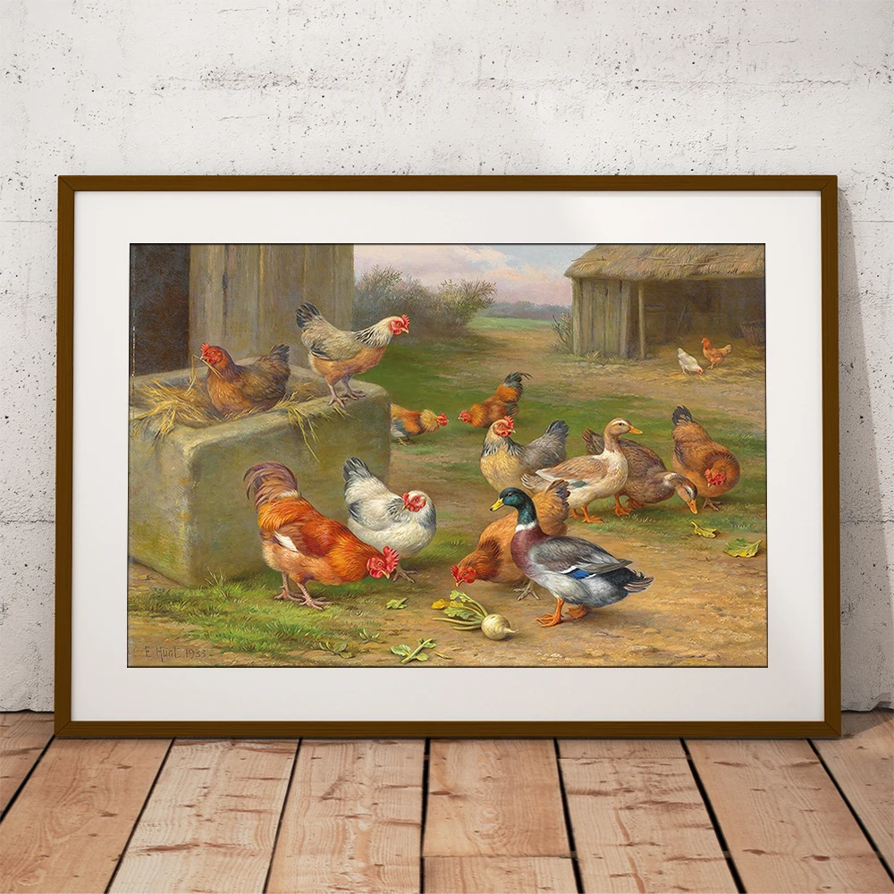Farmhouse Animals Chickens & Ducks Retro Wall Art Canvas Painting Posters Prints Mural Illustration Room Decoration Accessories