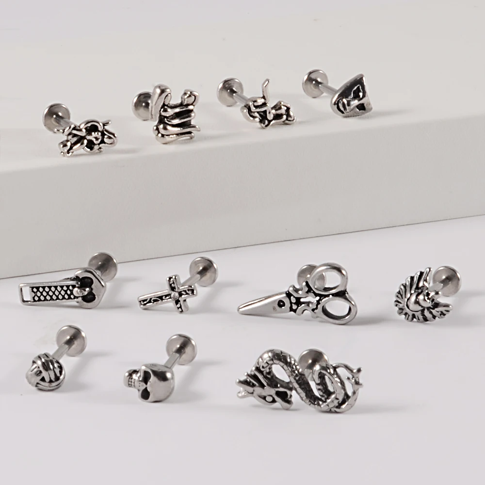 1PC Punk Gothic Labret Surgical Steel Ear Lip Studs Tragus Helix Cartilage Lobe Earrings Women Man Body Piercing Jewelry