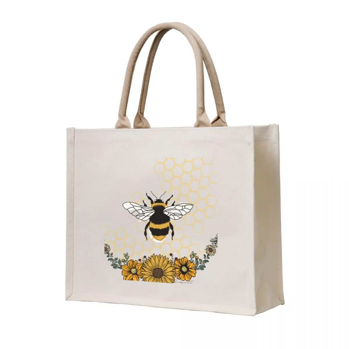 

Sunflower Bee- Honey Comb Yellow Tote Bag Handbags Shopper shopping bag logo Cloth bag