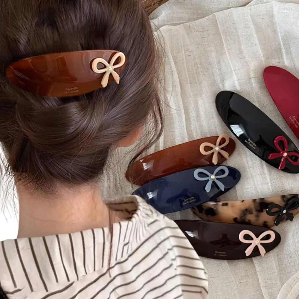 

Sweet Girls Korean New High-end Spring Clip Retro Korean Bowknot Barrettes Headwear Elliptical Arc Hairpin Hair Accessories