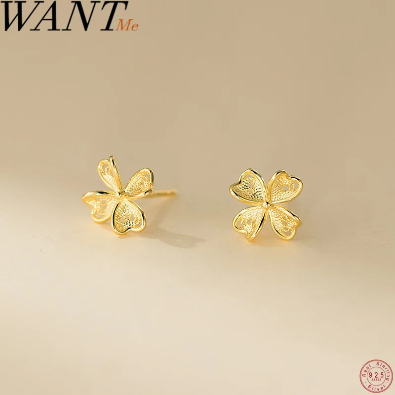

WANTME 925 Sterling Silver Fashion Simple Cute Petal Stud Earring for Women Delicate Unique Design Romantic Party Flower Jewelry