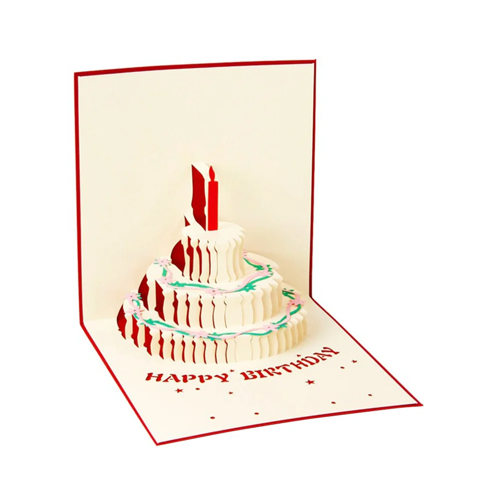 Music Birthday Cake Blessing Card Light Up 3D Birthday Greeting Card Party Decoration 3D Greeting Cards Paper Blessing Cards