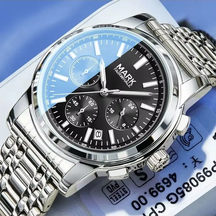 

MARK FAIRWHALE Business Men's Wristwatch Waterproof High-Clarity Crystal Chronograph Fashion Quartz Watch for man reloj hombre
