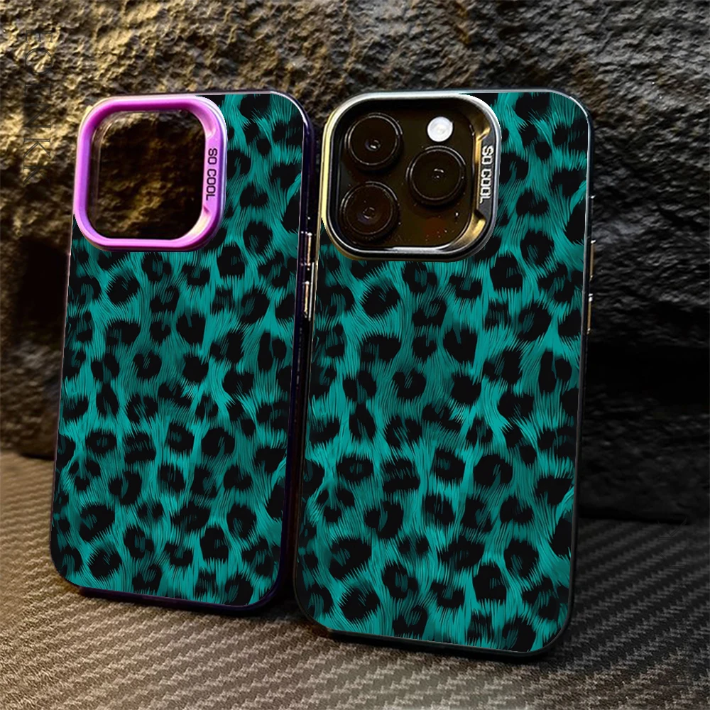 Brown Leopard Armour Phone Case For Samsung Galaxy S25 S24 S23 S22 S21 S20 Ultra Plus FE A25 A35 A55 5G Colored Silver Cover