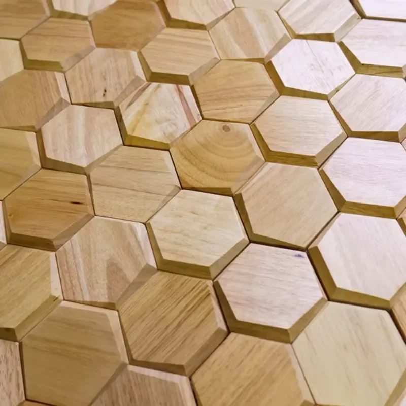 Fashion Simple Background Wall Gypsum Decorative Wall Panels Rubber Wooden Log Mosaic Hexagonal Hardwood Sound Diffuser Panel