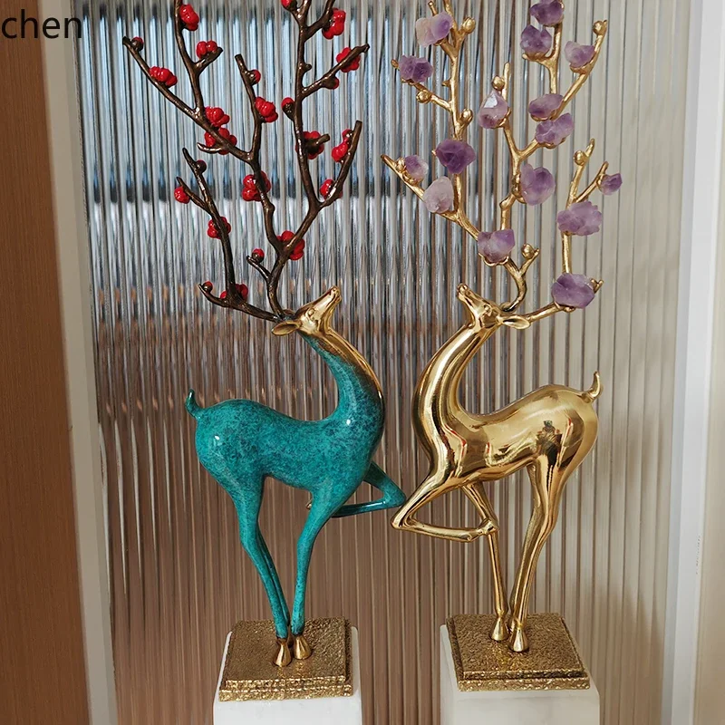DSAEntrance Deer Ornament High-end TV Cabinet Hallway Light Luxury Wealth-attracting Tall Artistic Housewarming Decoration