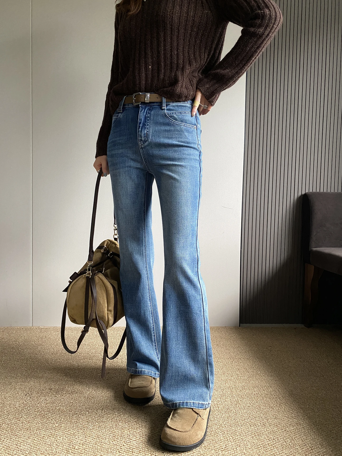 

High Waist Slimming Stretchy Blue Bell Bot Jeans Women's Spring New Sle Commute Sle Worn Resistant Soft Denim Pants