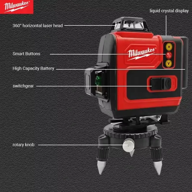Milwaukee 8D16X 16 Lines 4D Green Laser Level, 360° Self-Leveling for Engineering Work Daily use ±0.2mm/m High Precision, FIW212