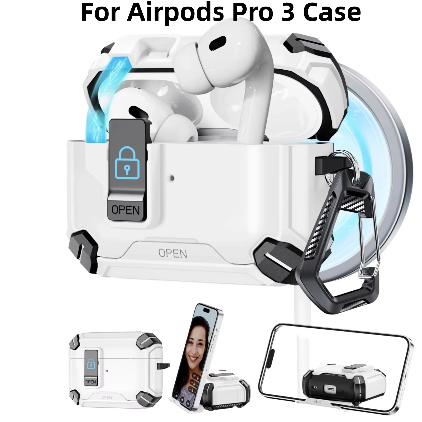 غطاء قفل أمان لـ 2025 AirPods Pro 3 حافظة لأجهزة AirPods Pro3 Pro 3rd Gen Air Pods حافظات سماعة رأس مقاومة للصدمات Funda مع خطاف #1