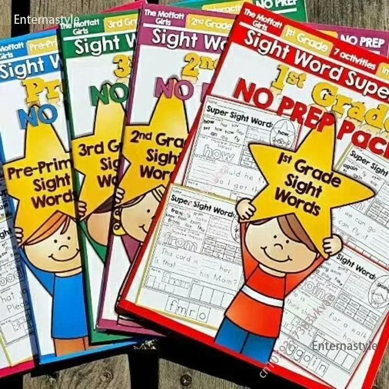 5 Books/Set English Sight Word Super Stars Pre-Primer To 3rd Grade Studlents Textbook Practice Phonics Workbook