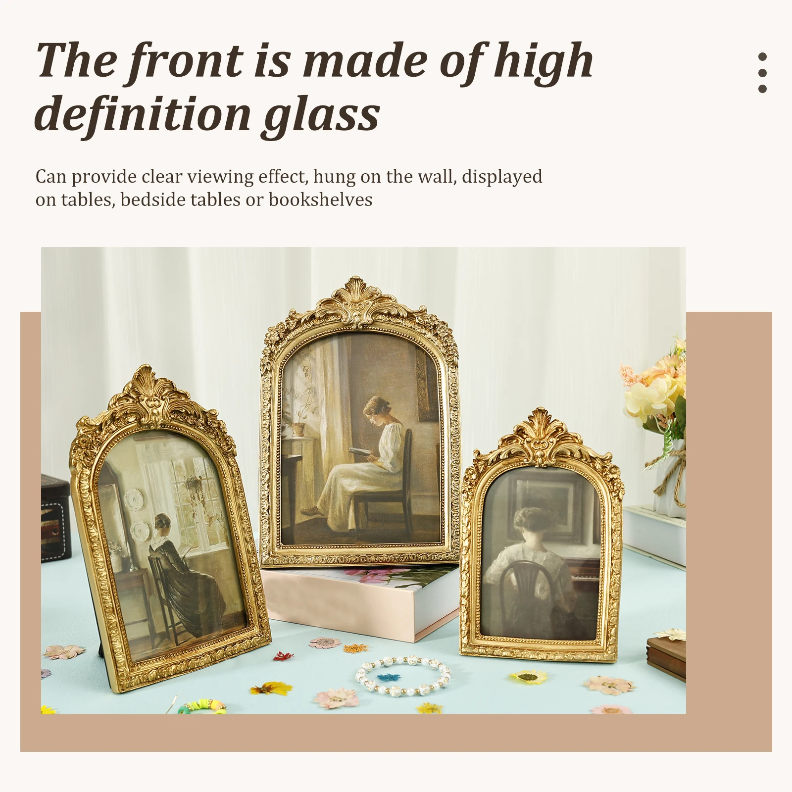 2/3 قطعة إطار الصورة خمر الذهب هوى مقوس إطار صور ديكور معلق الراتنج إطارات الصور لغرفة المعيشة غرفة نوم وديكور المنزل #4