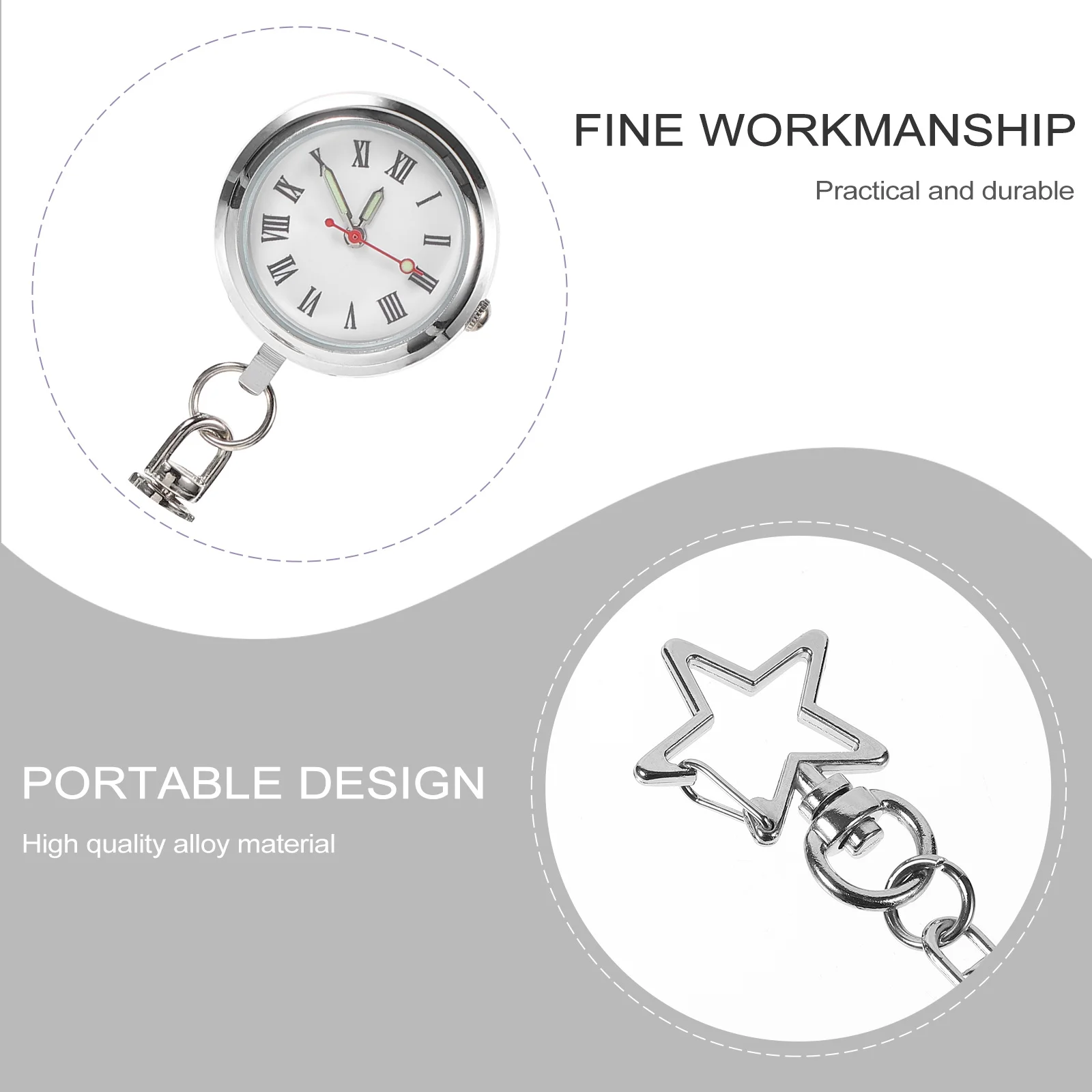 Orologio da tasca per infermiera in lega, pratico e leggero, con clip per spilla da appendere, durevole orologio da taschino per infermiera