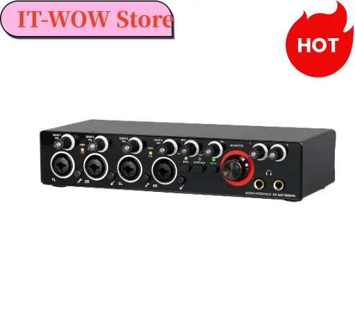 

4 Channel Audio Interface Sound Card 24-Bit/192KHz Professional Sound Card USB Computer Driver Free for Podcast Live Recording