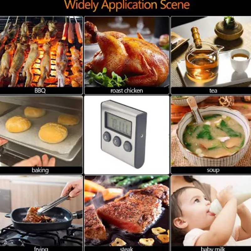 Kitchen Digital Cooking Thermometer Meat Food Temperature for Oven BBQ Grill Timer Function with Probe Heat Meter for Cooking