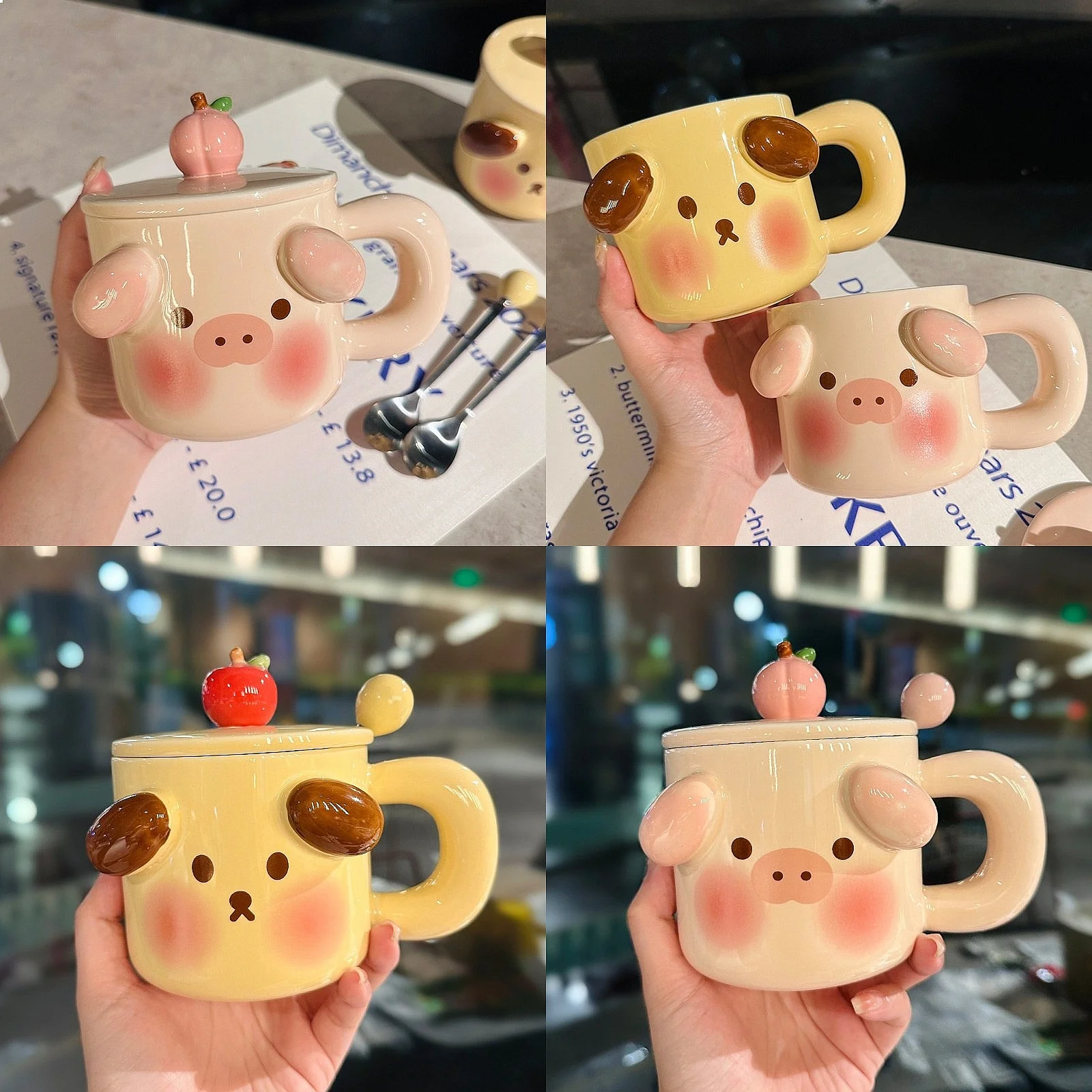 

Cute Ceramic Puppy Dog Mug With Lid And Spoon Cartoon Animal Pink Cup For Women Girls Office Water Coffee Mug Gift