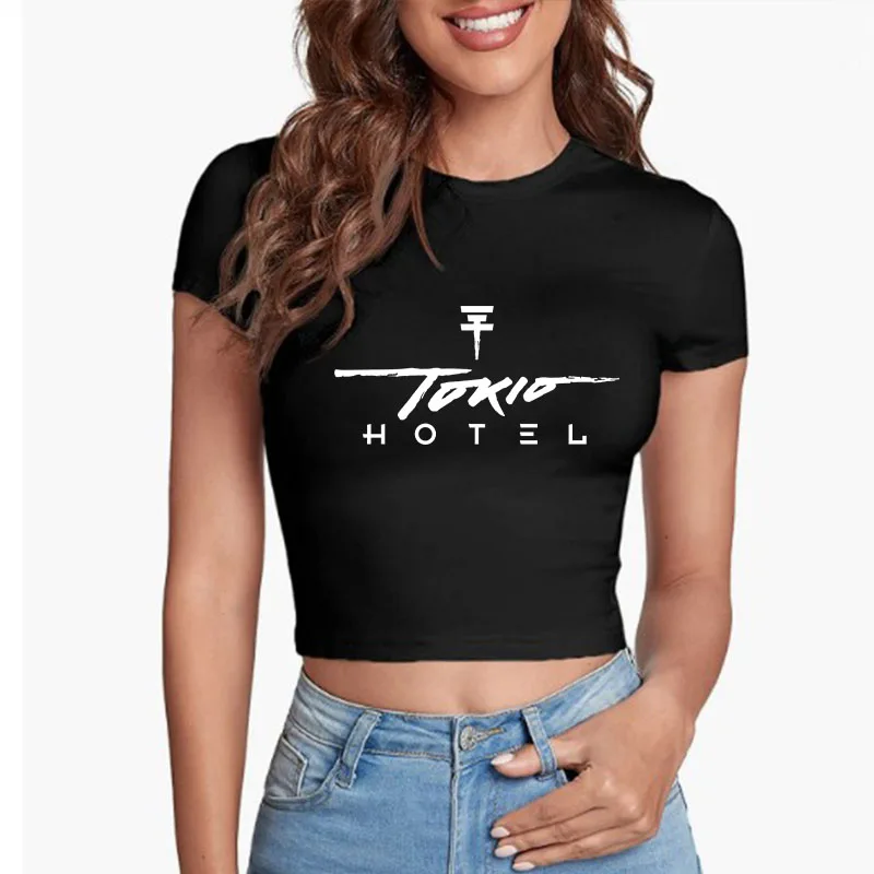 Tokio Hotel Y2k moda mujer ropa nueva camiseta gráfica Vintage High Street Girls verano Blusa de manga corta 2023 Crop Top