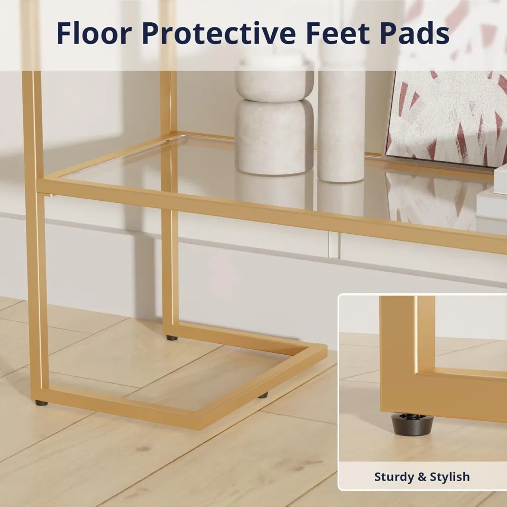 Castle 52 Entryway Table, 2-Tier Narrow Console Table, Tempered Glass Sofa Table with Metal Frame, Entry Table