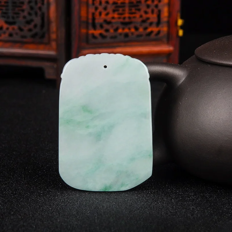 Natural Jadeite Unicorn Square Pendant Transshipment of The Same Pendant for Men and Women