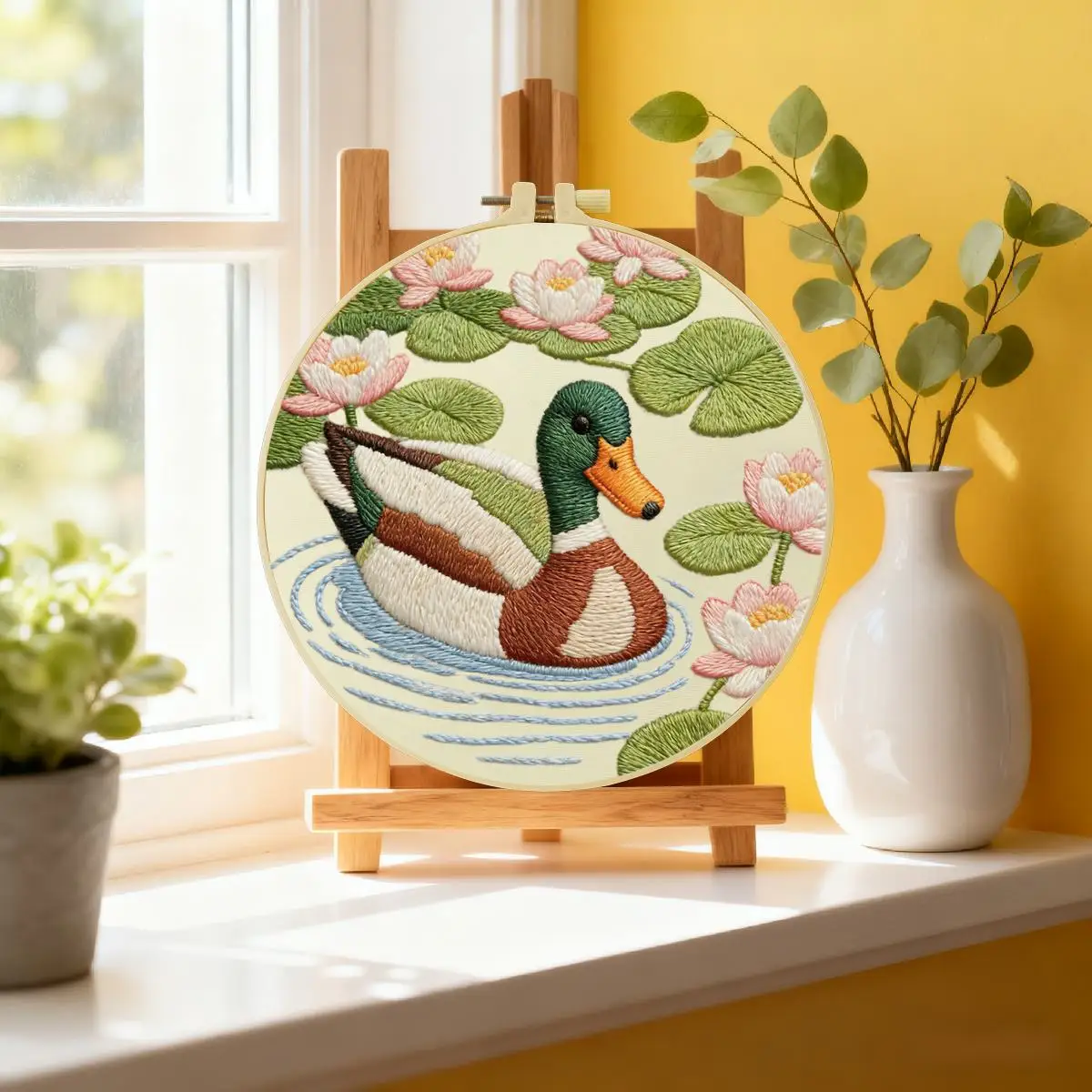 1 Stück 20X20CM/15X15CM 7,87/6,3 Zoll Tier - Ente Stickerei Starter-Kit DIY-Kit DIY-Stickerei-Set für Anfänger – Detail 1