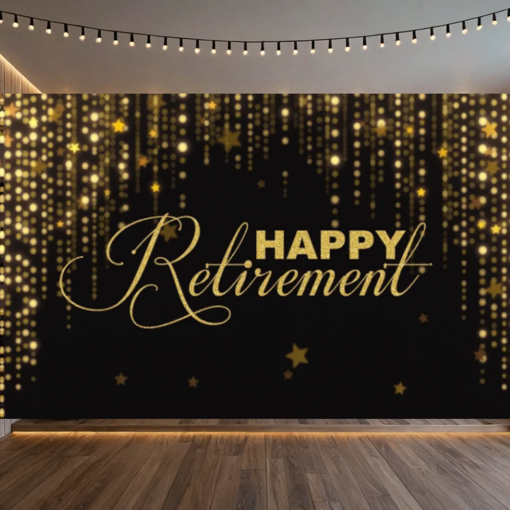 Retirement Party Decorations Photography Background Vive La Retraite Banner Black Gold Backdrop for Men Women Happy Retirement