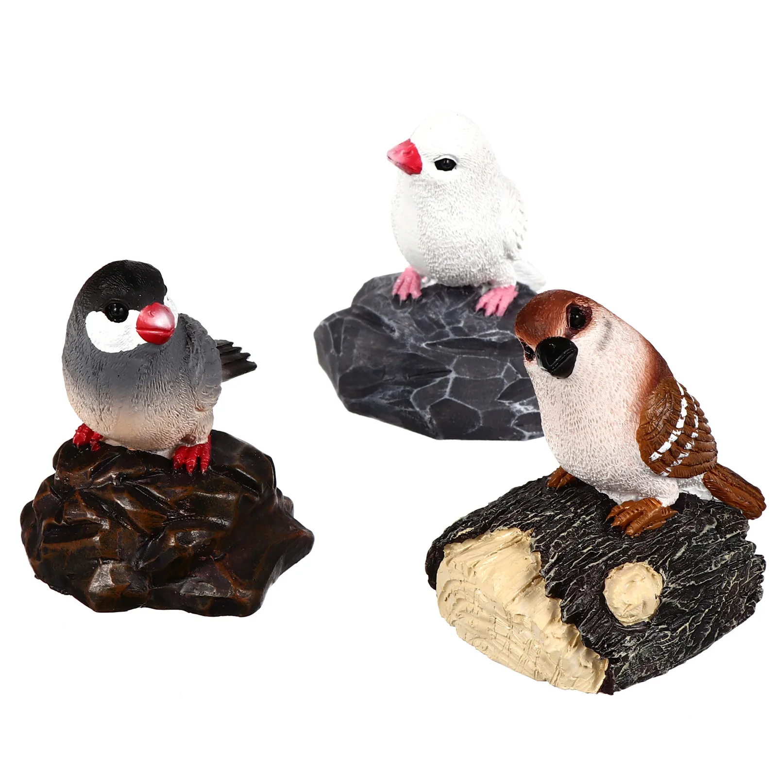 3Pcs Simulation Bird Lifelike Resin Miniature Decorative Garden Yard Adornment Creative Home Micro Landscape Decor