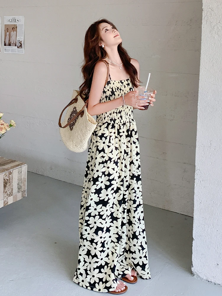 

Floral Print ter Ne Piece Pants Women's Summer Vaion Sle Super Beautiful Jie Wind Wide Leg Pants Casual Match